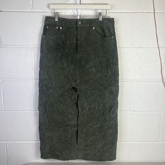 RTR BLANKNYCHunter Front Slit Skirt Sz 30 (10) Waist Olive corduroy high slit - Picture 1 of 11